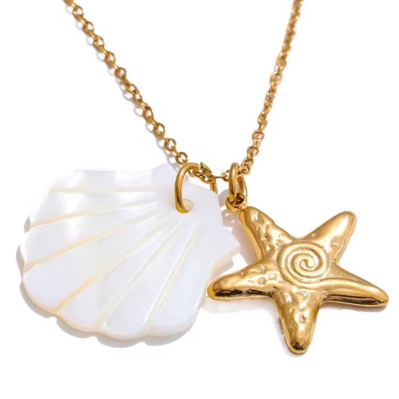Starfish White Shell 18K Gold Stainless Steel Waterproof Necklace - Picture 7 of 8